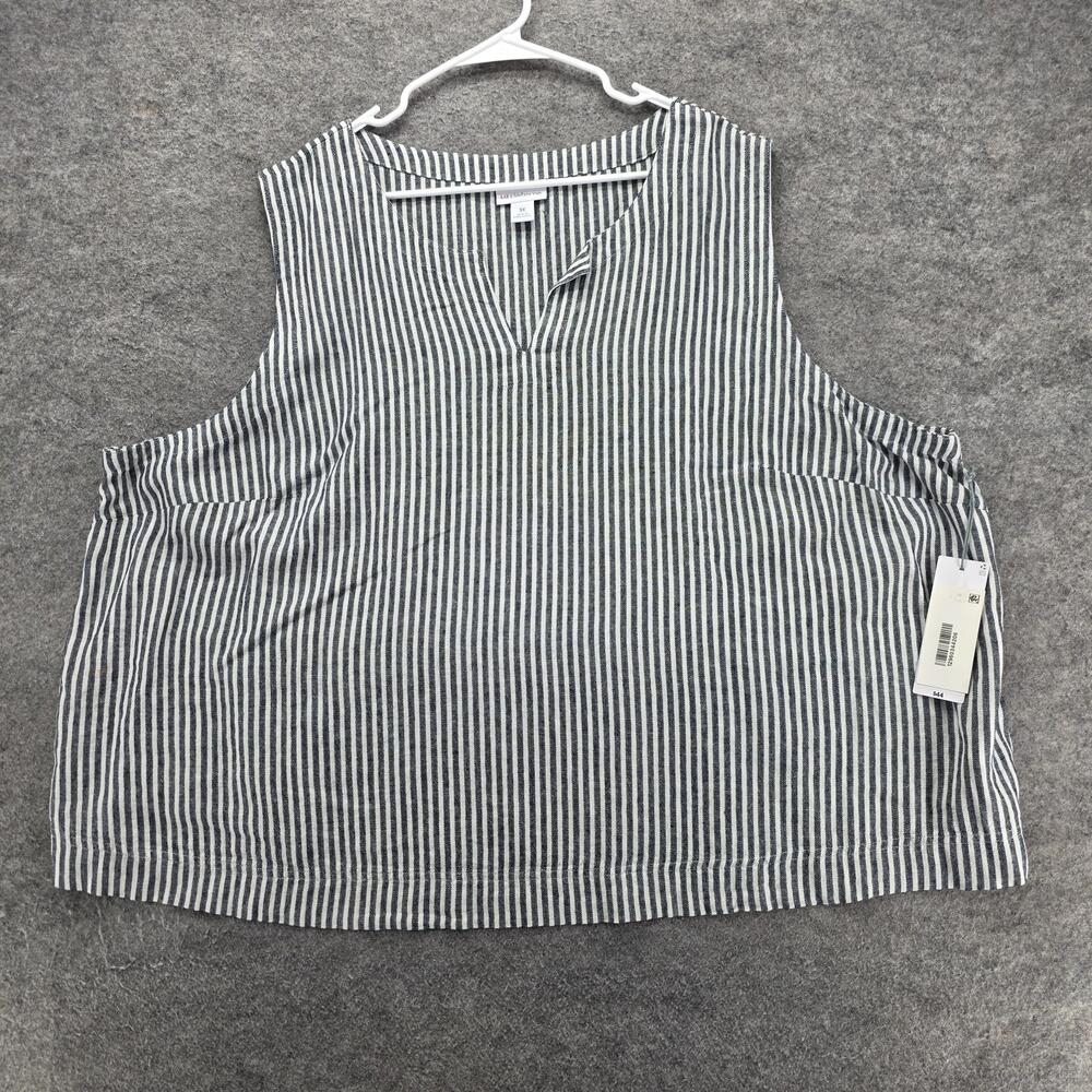 Liz Claiborne Tank Womens 3X Blue Striped V-Neck Linen Rayon Casual Relaxed Fit